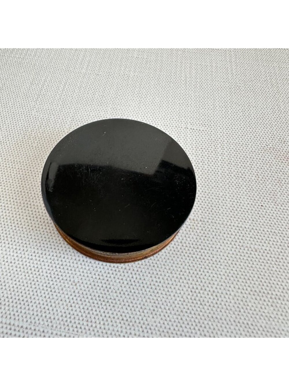 Vintage 1940s Black Enamel Rouge Compact Original Box and Powder Puff